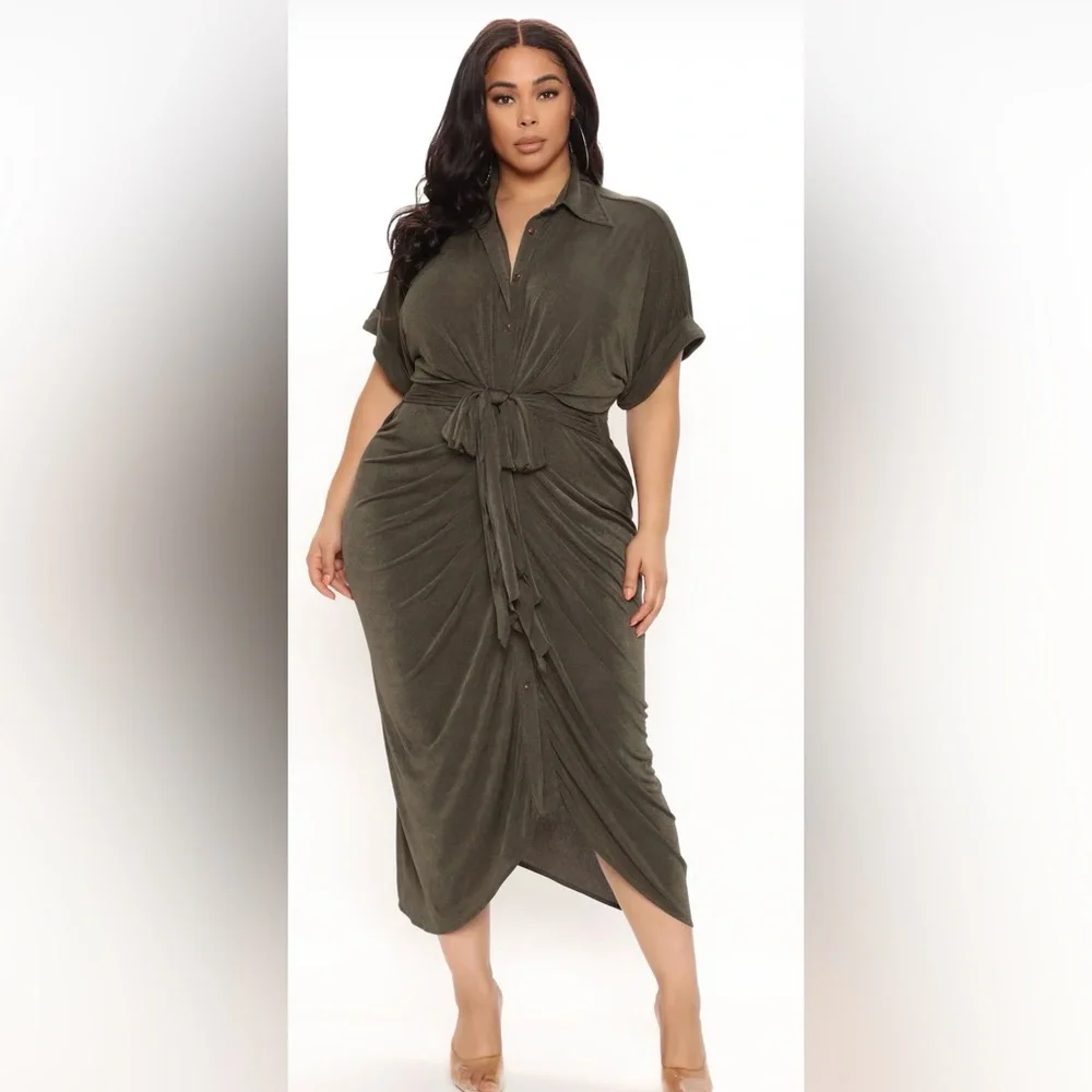 NWT Fashion Nova | Olive City Mood Slinky Midi Dress 1x - Picture 1 of 2